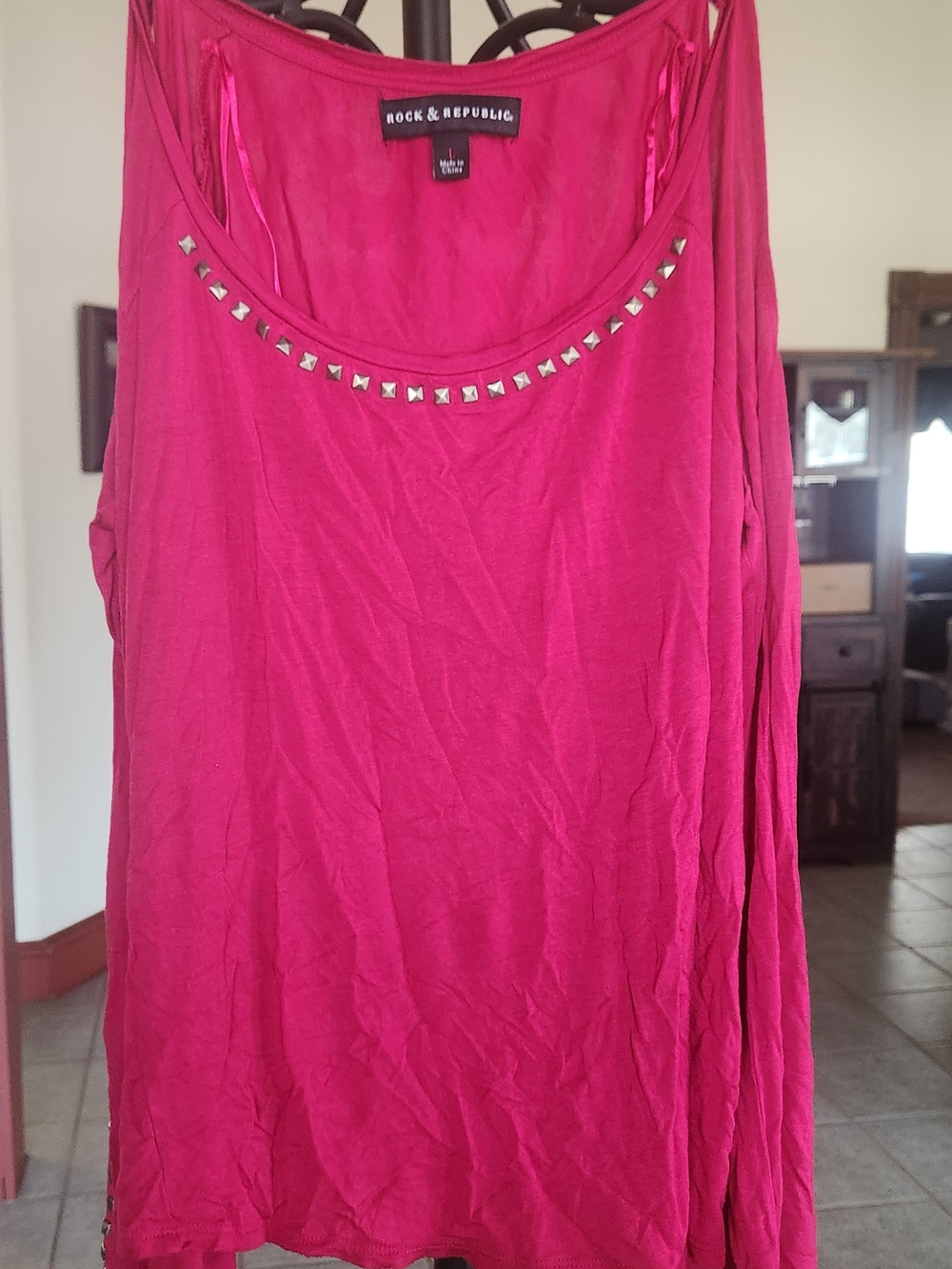 Rock & Republic Women's Hot Pink Studded, Cold Shoulder Blouse